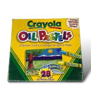 Rare Crayola Oil Pastels 28 Sticks Brilliant Colors Hexagonal Shape Art Supplies